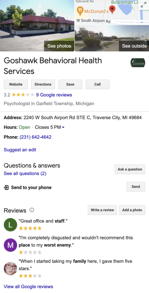 Local Therapist Profile in Google