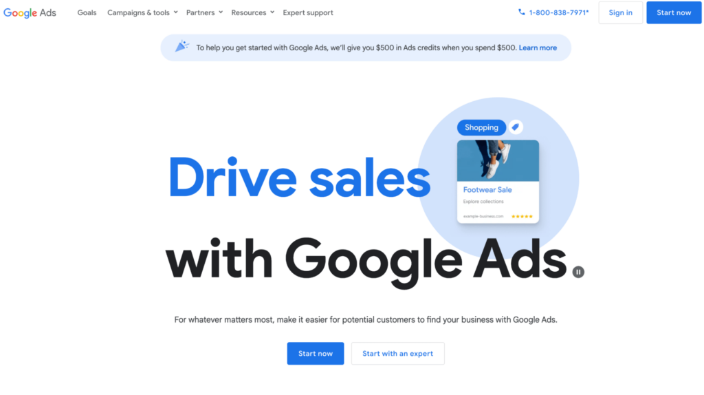 Drive sales with Google Ads set-up account page and sign-in